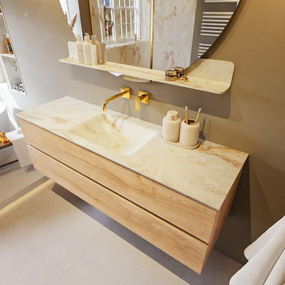 MONDIAZ VICA-DLUX Ensemble meuble de salle de bains - 150cm - sous-meuble chêne blanchi - 2 tiroirs - lavabo encastré cloud au centre - sans trous de robinet - version haute 60cm - frape