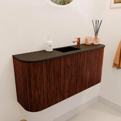 Mondiaz JOYA 93.2cm toiletmeubel - ronding links en rechts kleur Ruby - Wastafel FAYE positie Midden 1 kraangat kleur Urban.