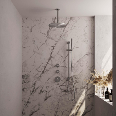 Brauer Douche pluie encastrable brossé - douche principale 30cm - bras plafond 20cm - 3 boutons sculptés - douchette à main barre 1 fonction - - PVD - inox brossé