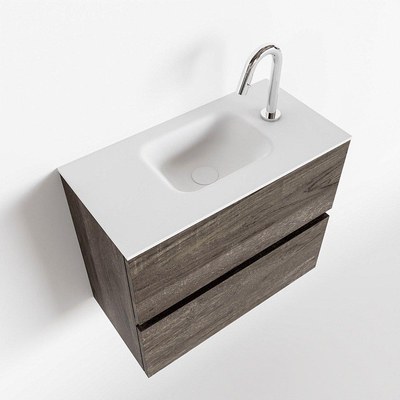MONDIAZ ADA Toiletmeubel 60x30x50cm met 1 kraangaten 2 lades dark brown mat Wastafel Lex midden Solid Surface Wit