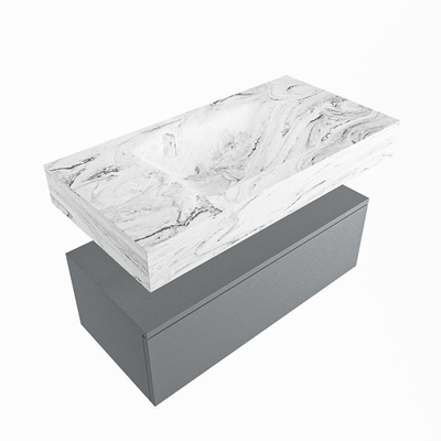 Mondiaz ALAN-DLUX Ensemble de meuble - 90cm - meuble Plata mat - 1 tiroir - Lavabo Cloud Glace suspendu - vasque Centre - 1 trou de robinet