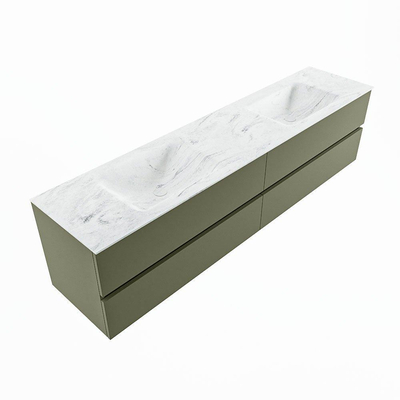 Mondiaz VICA-DLUX ensemble de meuble de salle de bain - 200cm - meuble sous-vasque armée - 4 tiroirs - lavabo encastré nuage double - sans trous de robinet - version haute de 60cm - opalo