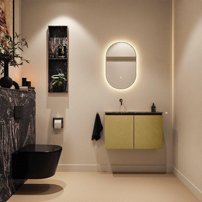 MONDIAZ TURE-DLUX Meuble toilette - 80cm - Oro - EDEN - vasque Lava - position gauche - sans trou de robinet