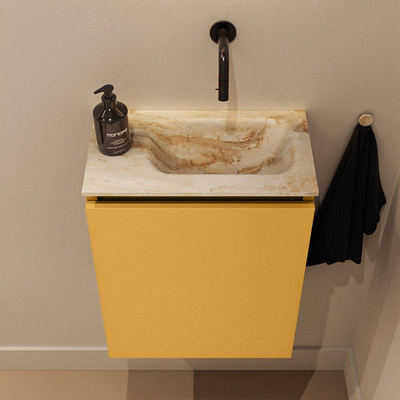 MONDIAZ TURE-DLUX 40cm toiletmeubel Ocher. EDEN wastafel Frappe positie rechts. Zonder kraangat.