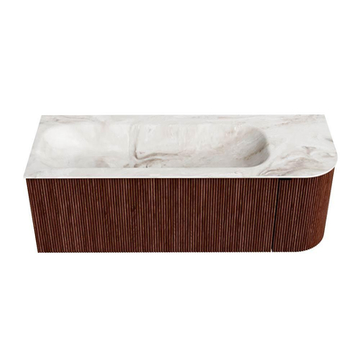 Mondiaz KURVE-DLUX Badkamermeubelset - 125x46x40cm - 1 lade - 1 deur - wastafel solid surface - links - 1 kraangat - Ruby