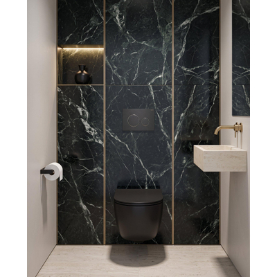 QeramiQ Dely Swirl Toiletset - 36.3x51.7cm - Geberit UP720 Duofix Sigma inbouwreservoir - slim zitting - bedieningsplaat mat zwart - ronde knoppen - mat zwart
