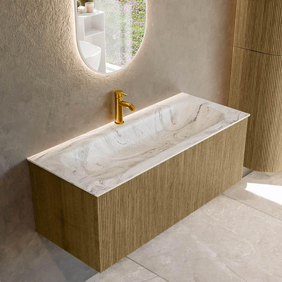 Mondiaz KURVE-DLUX Badkamermeubelset - 110x46x40cm - 1 lade - wastafel solid surface - midden - 1 kraangat - Dusk