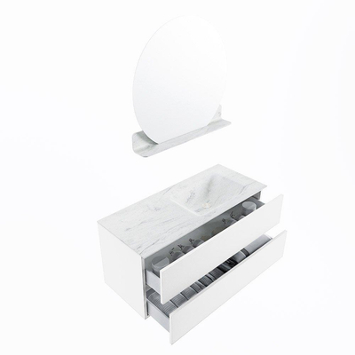 MONDIAZ VICA-DLUX Ensemble meuble de salle de bains - 110cm - sous-meuble talc - 2 tiroirs - lavabo encastré cloud droit - 1 trou de robinet - version haute 60cm - opalo