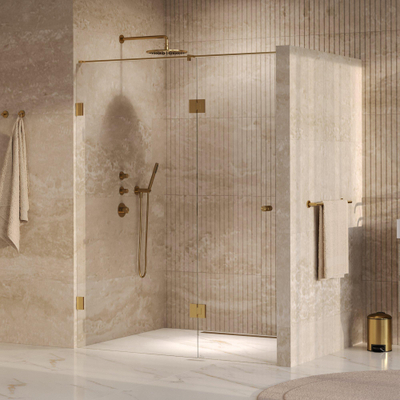 BRAUER Void Carving Nisdeur - 2-delig - 160x200cm - 70cm draaideur aan glas - glascoating - omkeerbaar - helder glas - geborsteld goud PVD