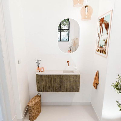 Mondiaz JOYA-DLUX 91.6cm meuble de toilette - arrondi gauche couleur Dusk - Vasque FAYE position Droite Sans trou de robinet couleur Meli.