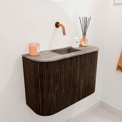 Mondiaz JOYA-DLUX 63.2cm toiletmeubel - ronding links en rechts kleur Walnut - Wastafel FAYE positie Midden Zonder kraangat kleur Oza.