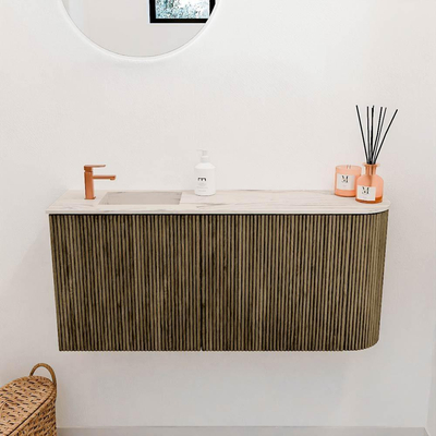 Mondiaz JOYA-DLUX 91.6cm toiletmeubel - ronding rechts kleur Dusk - Wastafel FAYE positie Links 1 kraangat kleur Nata.