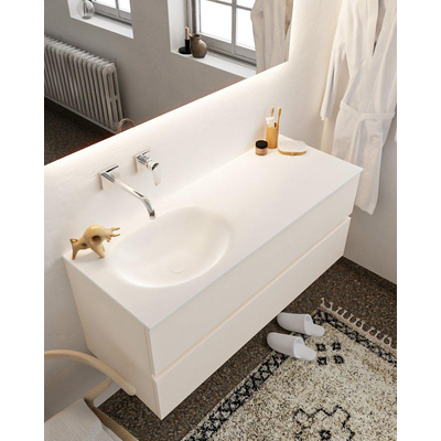 Mondiaz VICA ensemble de meuble de salle de bain - 120cm - meuble sous-vasque lin - 2 tiroirs - lavabo lune gauche - sans trou de robinet - miroir LED - version XL 60cm de haut