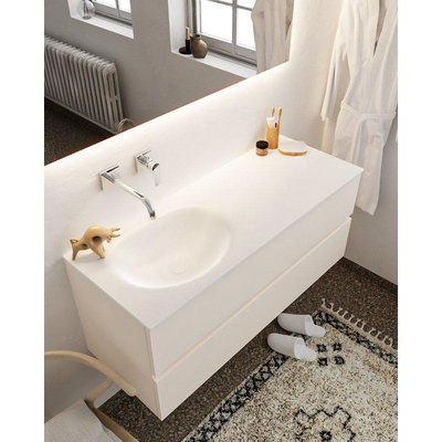 MONDIAZ VICA Ensemble de meuble salle de bain - 120cm - 2 tiroirs - lavabo Moon gauche - 0 trous de robinet - solid surface lin