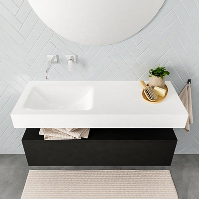 MONDIAZ ALAN 120cm - meuble bas - urban - 1 tiroir - lavabo suspendu - vasque à gauche - 0 trous de robinetterie - talc