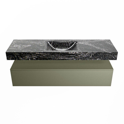 Mondiaz ALAN-DLUX Ensemble de meuble - 150cm - meuble Army mat - 1 tiroir - Lavabo Cloud Lava suspendu - vasque Centre - 1 trou de robinet