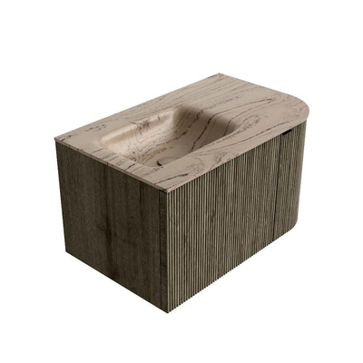 MONDIAZ KURVE-DLUX meuble de salle de bains 75cm arrondi Droit couleur Shadow avec 1 tiroir et 1 porte. Lavabo GRUNNE Gauche 1 trou de robinet Arena.