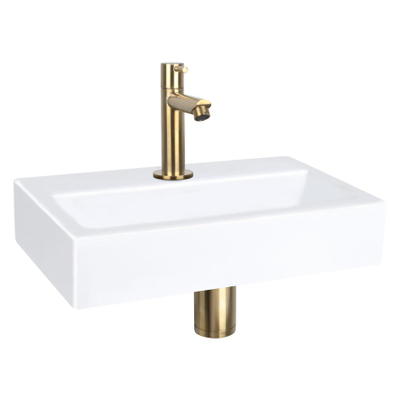 Differnz Flat Set lave-mains 38x24x8cm 1 trou avec robinet droit et siphon + bonde or mat Rectangulaire Céramique Blanc