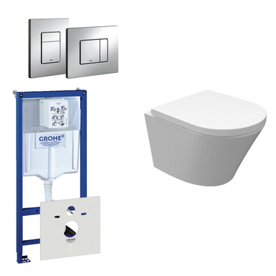 Wiesbaden Vesta Pack WC sans bride composé de réservoir encastré, compact WC suspendu avec abattant et plaque de commande chrome