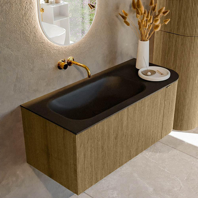 Mondiaz KURVE Ensemble de meuble de salle de bains - 105x46x40cm - 1 tiroir - 1 porte - lavabo solid surface - gauche - sans trou de robinet - Dusk