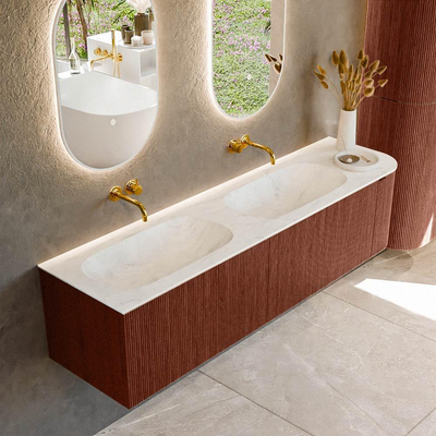 Mondiaz KURVE-DLUX Ensemble meuble de salle de bains - 175x46x40cm - 2 tiroirs - 1 porte - vasque solid surface - double / gauche - sans trou de robinet - Ruby