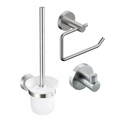 FugaFlow Eccelente Ensemble d’accessoires WC - porte-rouleau avec couvercle - brosse WC - crochet à serviette - inox brossé PVD (inox)