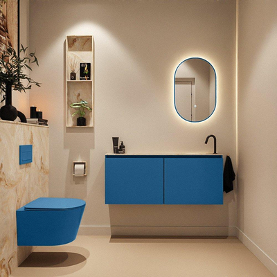 MONDIAZ TURE-DLUX Meuble toilette - 120cm - Jeans - EDEN - vasque Frappe - position droite - 1 trou de robinet