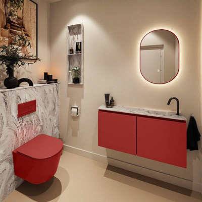 MONDIAZ TURE-DLUX Meuble toilette - 100cm - Fire - EDEN - vasque Glace - position droite - 1 trou de robinet