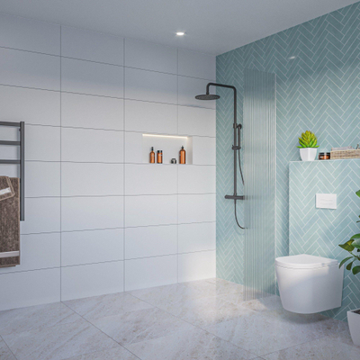 FugaFlow Eccelente Vetro Douche à l'italienne - verre strié - 40x200cm - 8mm - nano - profil encastré aveugle