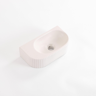 QeramiQ Fuente Lavabo pour WC - 40x22x12 cm - nervure - demi-rond - sans trou de robinet de Lavabo pour WC - ceramique - robinet de Lavabo pour WC gun metal brosse - siphon bas - bonde - lin