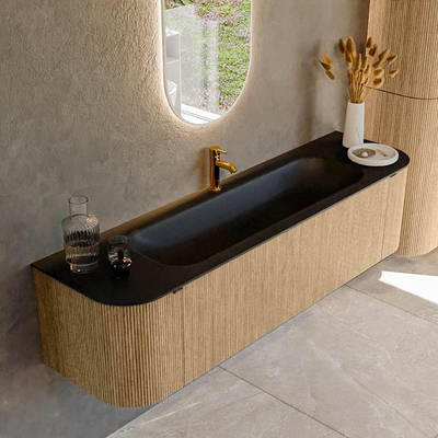 MONDIAZ KURVE 170cm Meuble salle de bain avec module 25 G et D - couleur Oak - 1 tiroir - 2 portes - vasque BIG LARGE centre - 1 trou de robinet - Urban