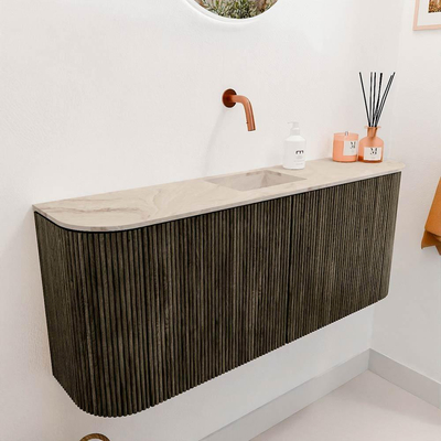 Mondiaz JOYA-DLUX Meuble de salle de bains 103.2cm - arrondi gauche et droite couleur Shadow - Vasque FAYE position Milieu Sans trou de robinet couleur Frappe