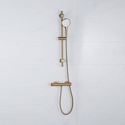 Adema Sparkle 2.0 Ensemble de douche - robinet de douche thermostatique - barre de douche 70 cm - douchette ronde - flexible de douche en métal - or mat