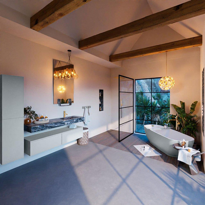Mondiaz ALAN-DLUX Ensemble de meuble - 150cm - meuble Clay mat - 2 tiroirs - Lavabo Cloud Lava suspendu - vasque Droite - 1 trou de robinet
