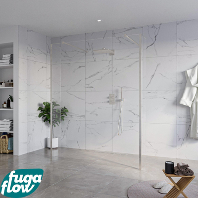 FugaFlow Eccelente Vetro Douche à l'italienne libre - 160x200cm - Clair - anti-calcaire - verre de sécurité 8mm - 2 parois latérales 30cm - avec bras muraux et profils d'angle - inox brossé -