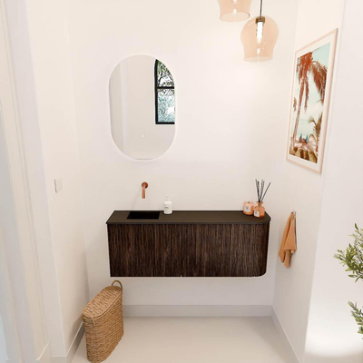 Mondiaz JOYA 111.6cm toiletmeubel - ronding rechts kleur Walnut - Wastafel FAYE positie Links Zonder kraangat kleur Urban.