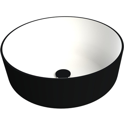 Thebalux type sienna lavabo 36x36x13cm 1 trou pour robinet 1 évier rond céramique blanc mat/noir mat