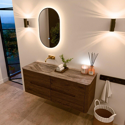 Mondiaz CIRO-DLUX Ensemble de meubles de salle de bains - 130x45x50cm - Plan-vasque Solid Surface Oza - 1 lavabo à gauche - sans trous de robinet - 4 tiroirs - Dusk