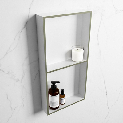 Mondiaz Easy nis 29.5x59.5x8cm voor Inbouw/opbouw 2 open vakken Solid surface Talc/Army