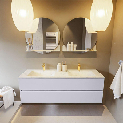 Mondiaz VICA-DLUX ensemble de meuble de salle de bain - 150cm - meuble sous-vasque cale - 2 tiroirs - lavabo encastré cloud double - 2 trous de robinet - version haute de 60cm - opalo