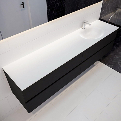 Mondiaz VICA ensemble de meuble de salle de bain - 200cm - meuble sous-vasque urbain - 4 tiroirs - lavabo moon droite - 1 trou de robinet - miroir LED - version XL 60cm de haut