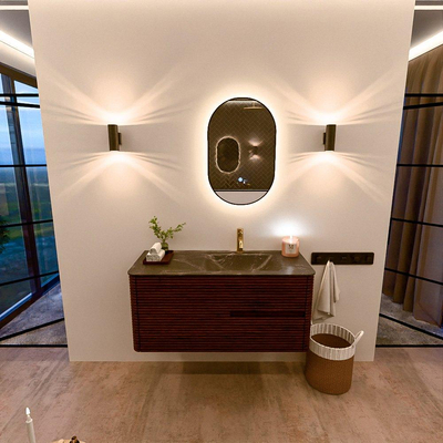 Mondiaz CIRO-DLUX Badkamermeubelset - 110x45x50cm - Solid surface wastafel Lava - 1 wasbak Rechts - 1 kraangat - 2 lades - Ruby