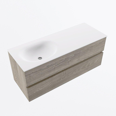 Mondiaz VICA ensemble de meuble de salle de bain - 120cm - meuble sous-vasque marron clair gris - 2 tiroirs - lavabo lune gauche - sans trous de robinet - version haute de 60cm - talc