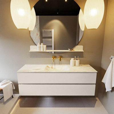 MONDIAZ VICA-DLUX Badkamermeubelset - 150cm - onderkast linen- 2 lades - inbouw wastafel cloud midden - zonder kraangaten - 60cm hoge versie - frape