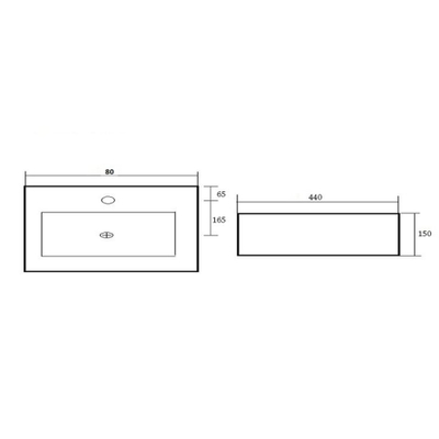 Best Design Class wastafel 80x46x16cm met 1 kraangat porselein