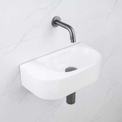 QeramiQ Fuente fonteinset – halfrond – 40x21.5x12 cm – keramiek wit mat – zonder kraangat – kraan gunmetal
