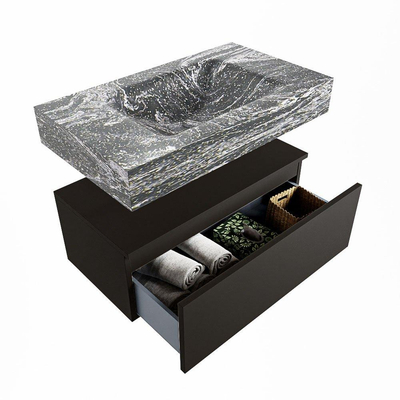 Mondiaz ALAN-DLUX Ensemble de meuble - 80cm - meuble Urban mat - 1 tiroir - Lavabo Cloud Lava suspendu - vasque Centre - 1 trou de robinet