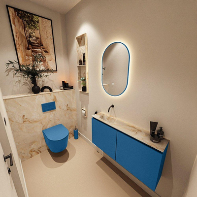 MONDIAZ TURE-DLUX 100cm toiletmeubel Jeans. EDEN wastafel Frappe positie links. Zonder kraangat.