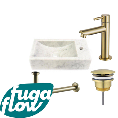 FugaFlow Eccelente Arredo Pack Lave-mains - 22x40x10cmcm - 1 trou de robinet - droite - marbre - robinet Laiton brossé - Blanc