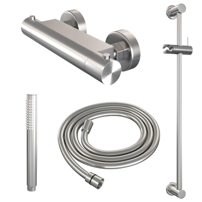 Brauer Brushed Edition Colonne de douche murale - douchette stick 1 jet - 1 fonction - 2 boutons - barre curseur - PVD - inox brossé